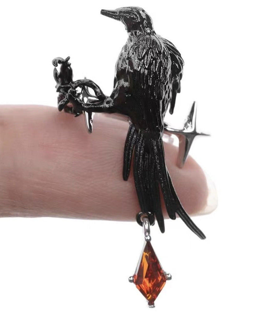 Unique Black Metal Alloy Crystal Bird Drop Earrings QJ046