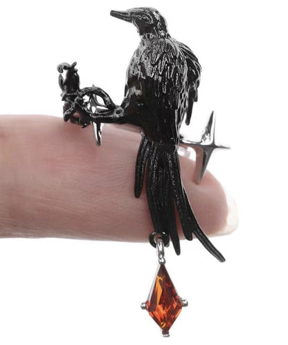 Unique Black Metal Alloy Crystal Bird Drop Earrings QJ046