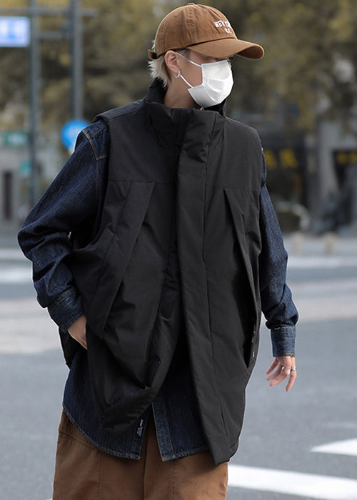 Gilet d'hiver surdimensionné noir unique en coton fin pour homme TK020