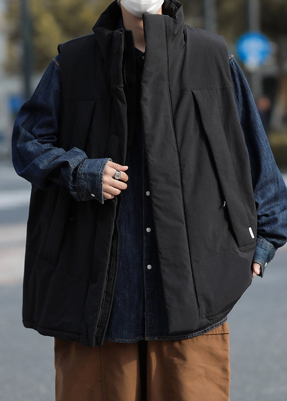 Gilet d'hiver surdimensionné noir unique en coton fin pour homme TK020