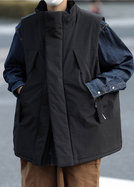 Gilet d'hiver surdimensionné noir unique en coton fin pour homme TK020