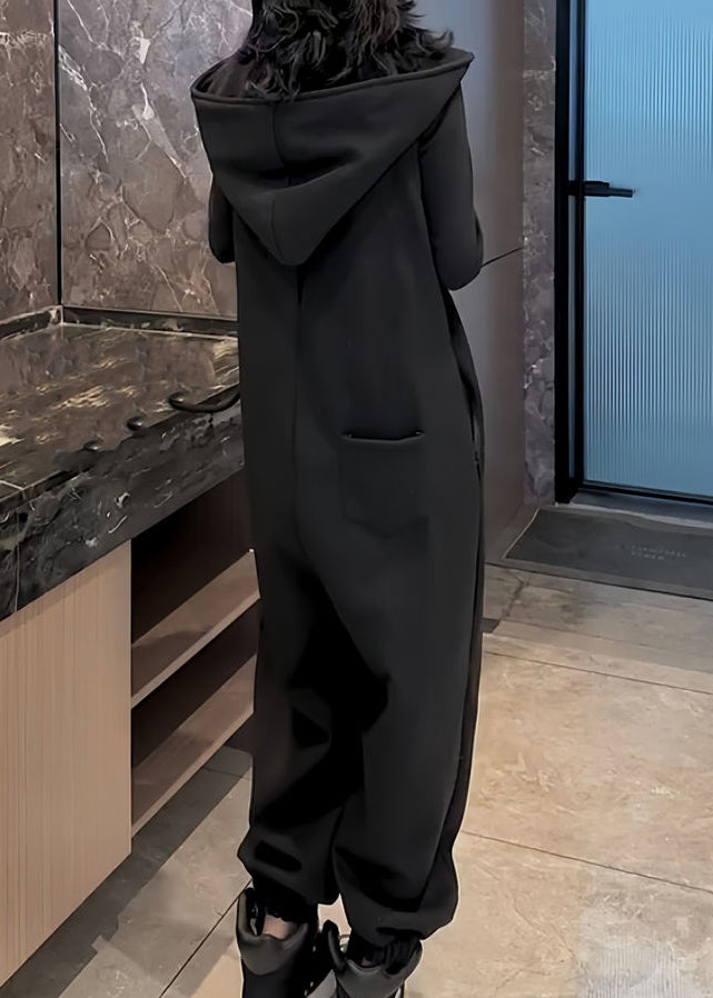 Unique Blue Hooded Lace Up Warm Fleece Jumpsuit Spring YY037