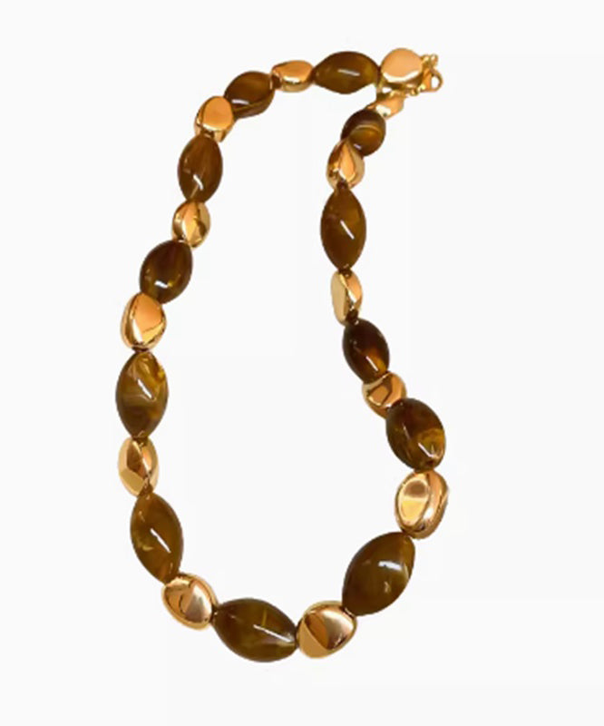 Unique Brown Sterling Silver Tiger Eye Stone Gratuated Bead Necklace QZ003