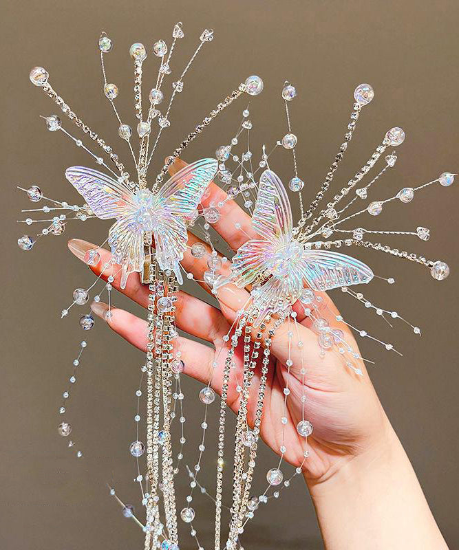 Épingle à cheveux unique en acrylique champagne avec pompon papillon pour fille YG031