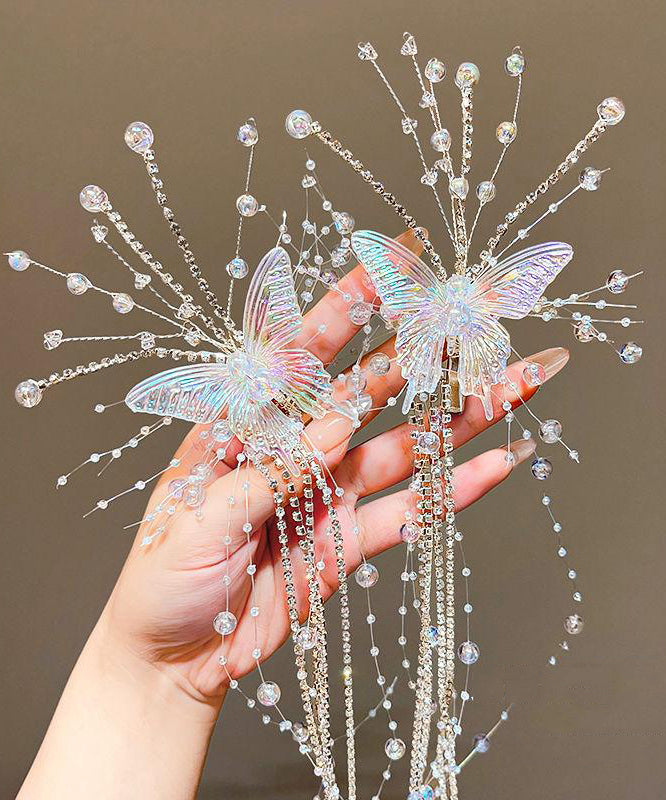 Épingle à cheveux unique en acrylique champagne avec pompon papillon pour fille YG031