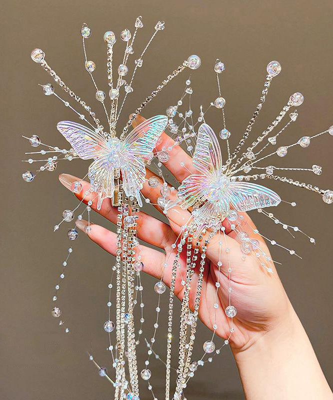 Épingle à cheveux unique en acrylique champagne avec pompon papillon pour fille YG031