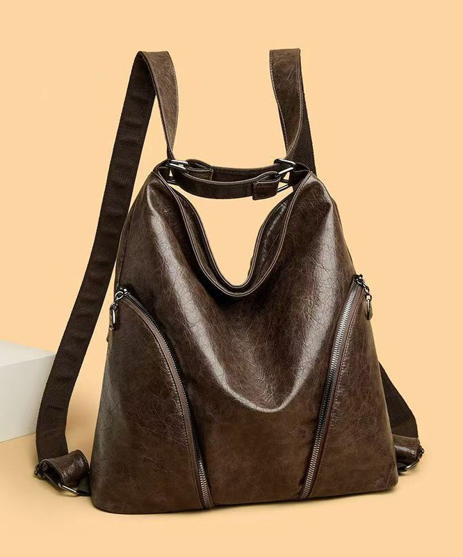 Unique Chocolate Large Capacity Faux Leather Satchel Backpack Handbag RB042