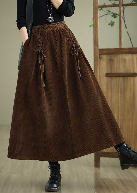 Jupe en velours côtelé à taille élastique et lacets avec poches à café uniques, printemps TH049