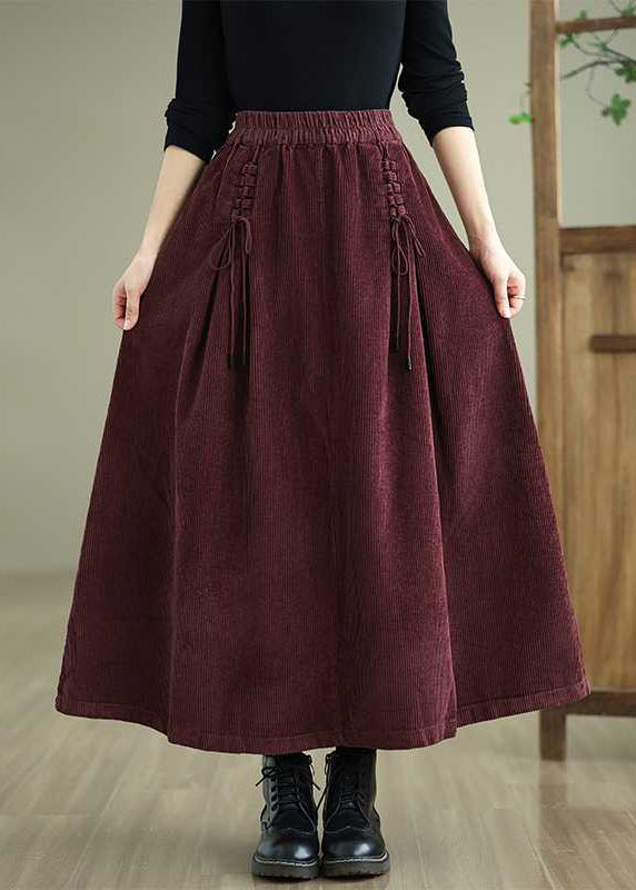 Jupe en velours côtelé à taille élastique et lacets avec poches à café uniques, printemps TH049