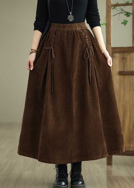 Jupe en velours côtelé à taille élastique et lacets avec poches à café uniques, printemps TH049