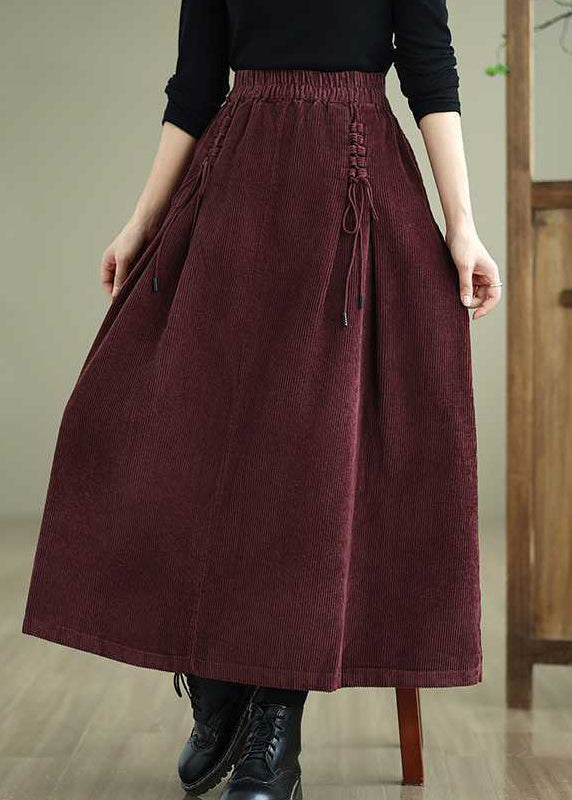 Jupe en velours côtelé à taille élastique et lacets avec poches à café uniques, printemps TH049