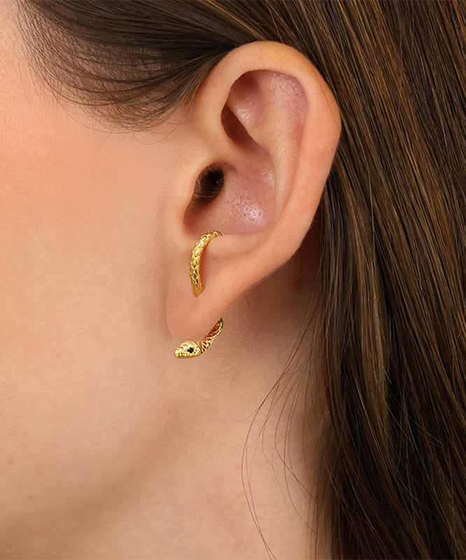 Boucles d'oreilles à tige en argent sterling surdoré, serpentine, argent unique