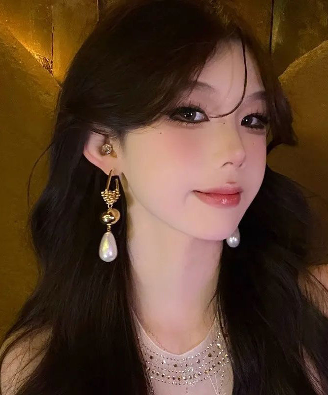 Gold Unique Pearl Overtild Tassel Sterling Earrings Drop Silver