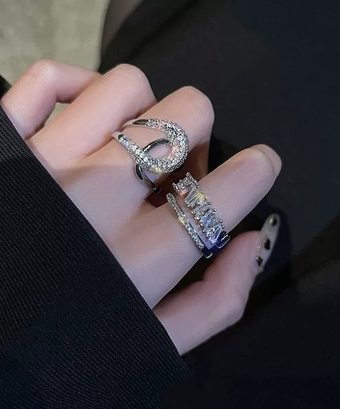 Two-Piece terling Zircon Set Gold Overgild Rings Silver Unique