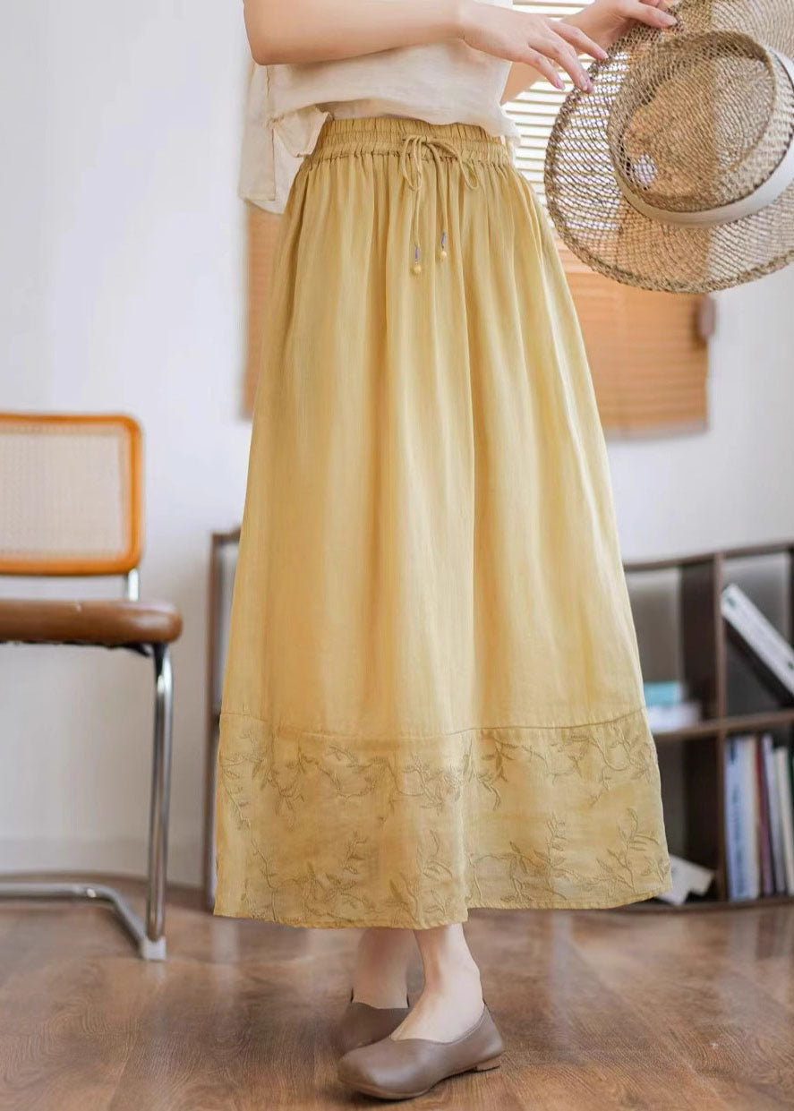 Green Linen Summer Embroidered Patchwork Unique Skirt