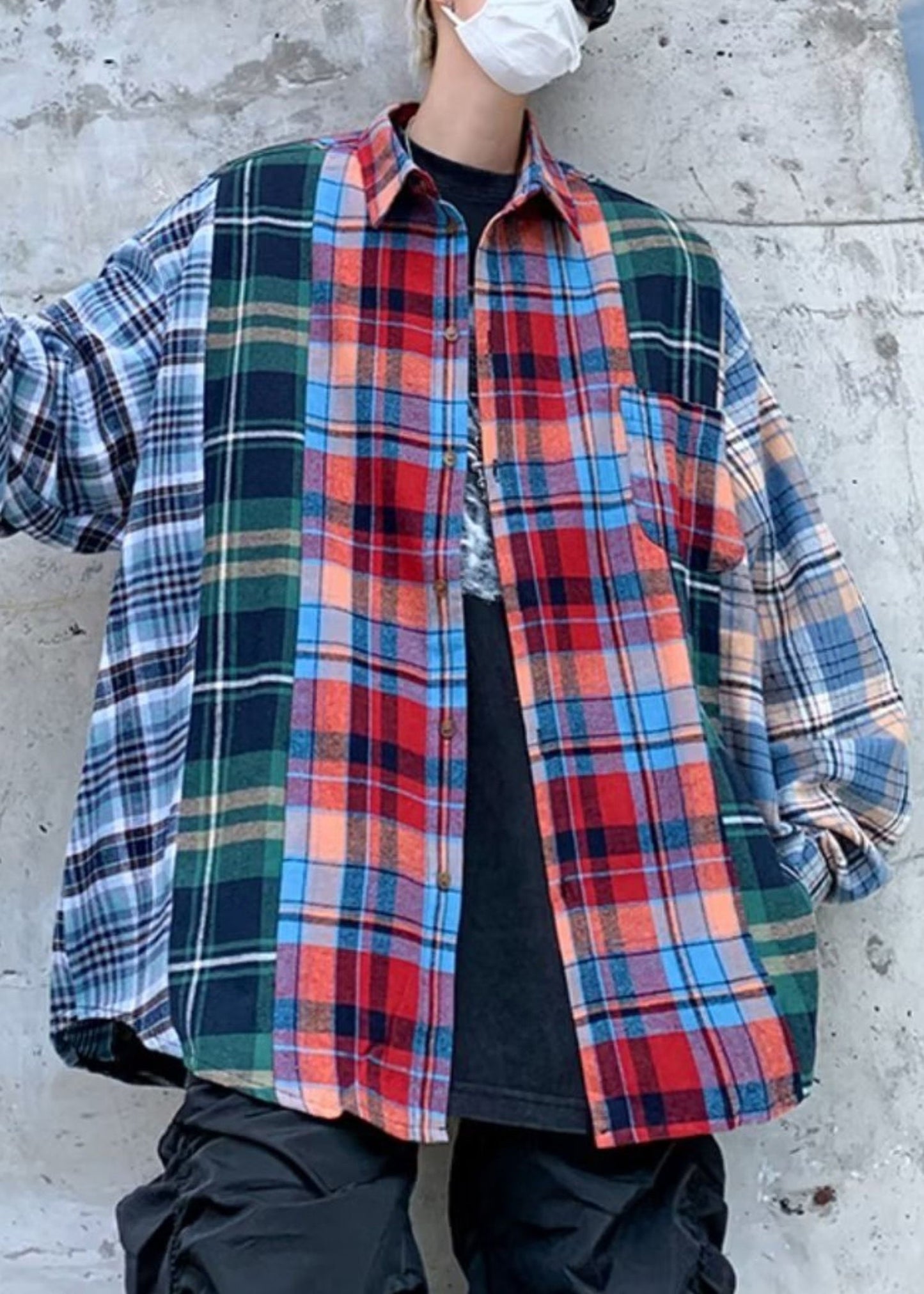 Frühling Männer Plaid Baumwolle Shirts Einzigartige Peter Kragen Pan Patchwork