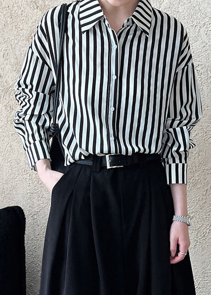 Unique Peter Pan Collar Striped Shirt Long Sleeve QE071