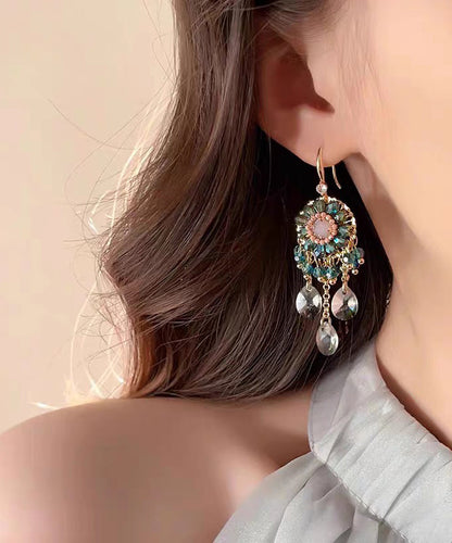 Unique Pink Copper Alloy Crystal Tassel Drop Earrings QZ013