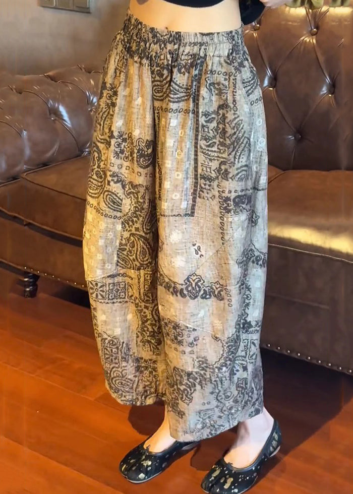 Pantalon d'été en coton élastique à taille large et imprimé unique