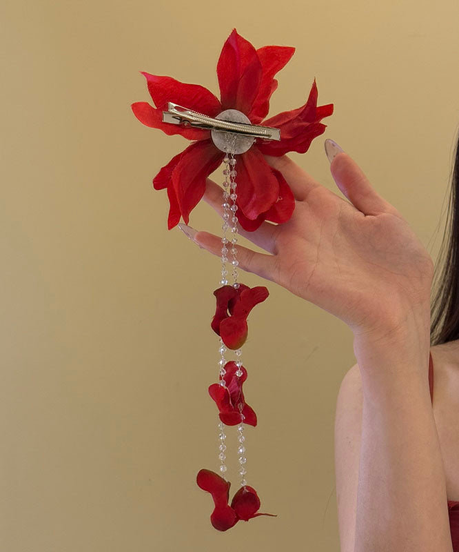 Épingle à cheveux en forme de graine, pompon floral unique, perle rouge