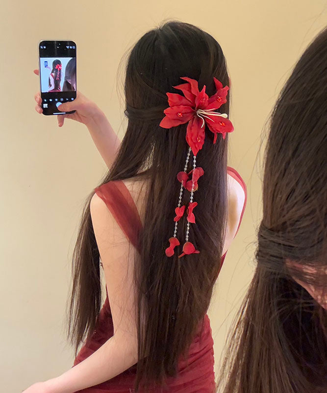Épingle à cheveux en forme de graine, pompon floral unique, perle rouge