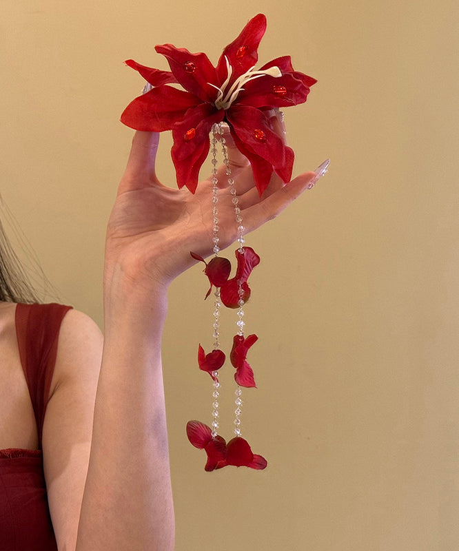 Épingle à cheveux en forme de graine, pompon floral unique, perle rouge