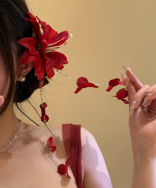 Épingle à cheveux en forme de graine, pompon floral unique, perle rouge