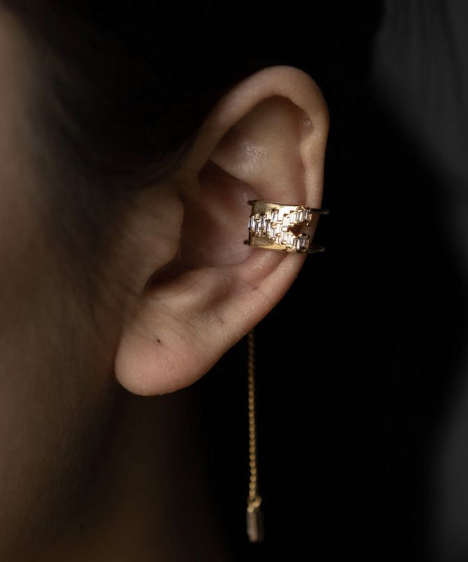 Zircon Earrings Copper Tassel Drop Unique Overgild Silk