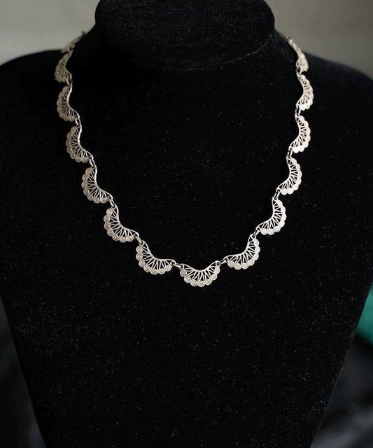 Unique Silk Sterling Silver Lace Patchwork Hollow Out Necklace QJ054