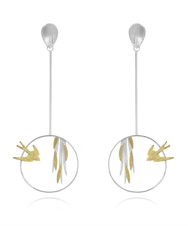 Boucles d'oreilles pendantes en argent sterling et soie uniques en forme de petit oiseau QQ009