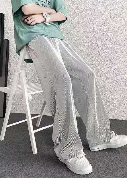 Spring Draping Silvery Unique Men Pants Striped Oversized