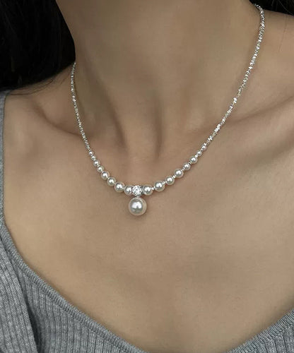 Unique White Pearl Zircon Broken Silver Pendant Necklace ZZ003