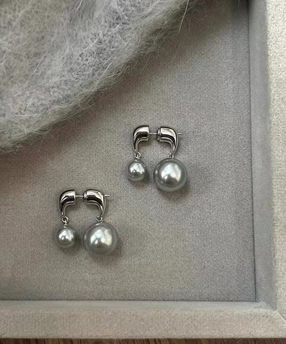 Unique White Sterling Silver Alloy Pearl Drop Earrings WH014