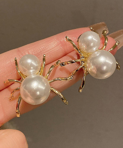 Unique White Sterling Silver Alloy Pearl Spider Stud Earrings QU033