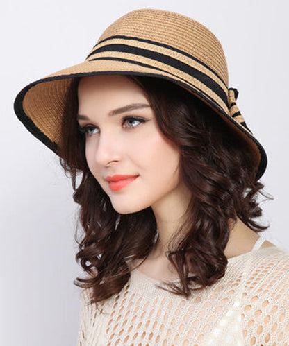 Versatile White Bow Beach Straw Woven Sun Hat Foldable II049