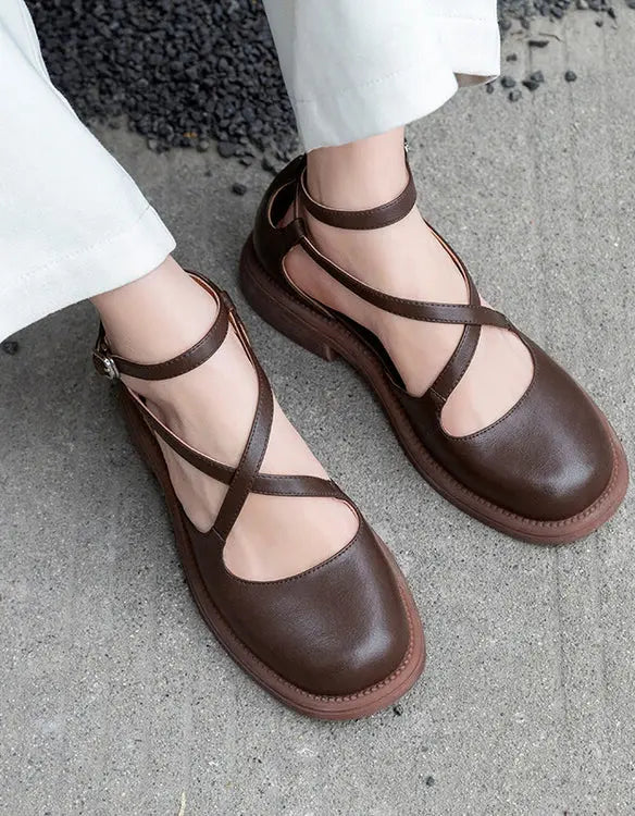 Vintage Ankle Cross Strap Round Toe Mary Jane Shoes Ada Fashion