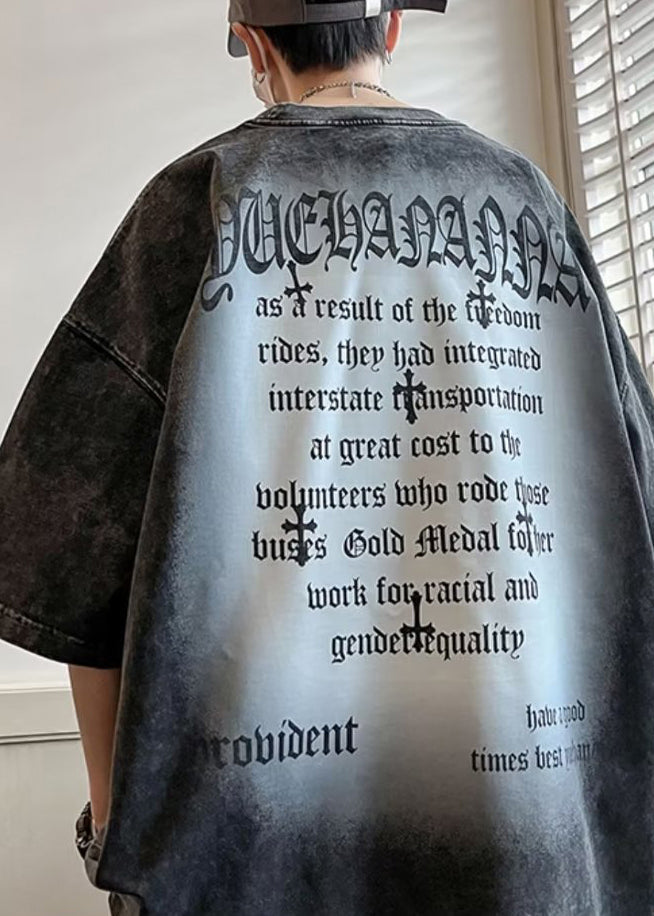 T-shirt vintage à manches courtes et col rond pour homme, en coton, noir