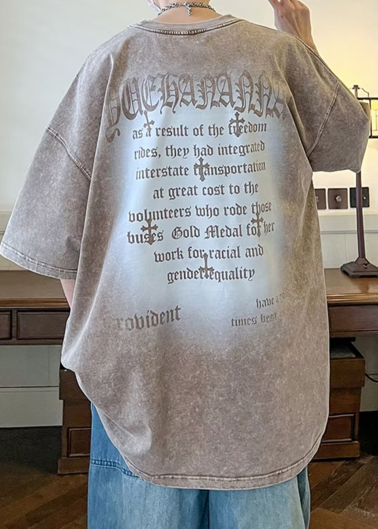 T-shirt vintage à manches courtes et col rond pour homme, en coton, noir