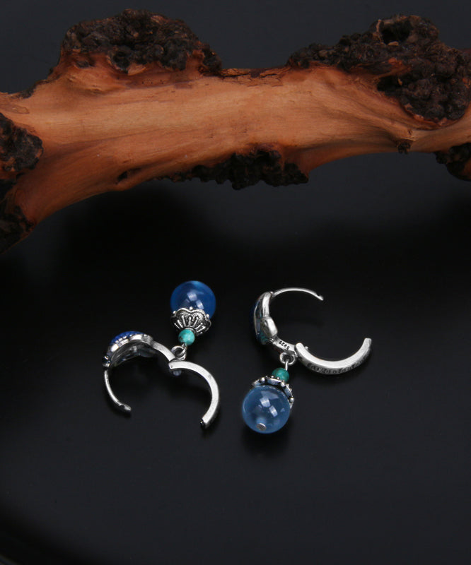 Boucles d'oreilles pendantes en argent sterling bleu vintage avec motif cloisonné A Fish Leaping Over The Dragon Gate QQ035