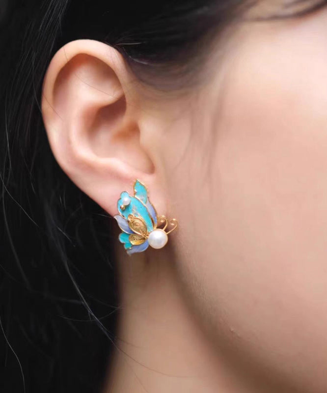 Out Pearl Sterling Overgild Hollow Blue Vintage Butterfly Silver