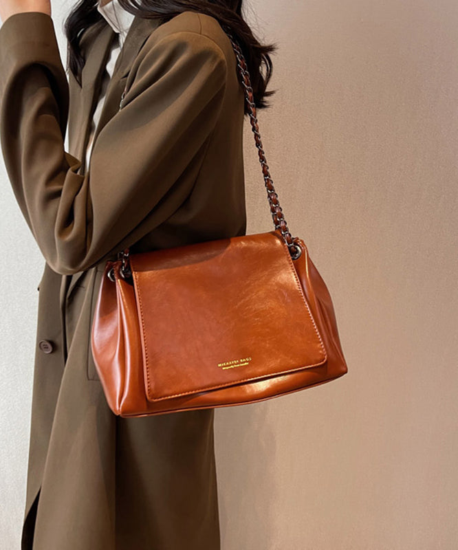 Vintage Brown Chain Linked Faux Leather Tote Handbag UU1069