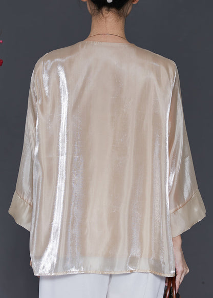 Vintage Champagne Embroidered Linen Silk Shirt Spring SD1050