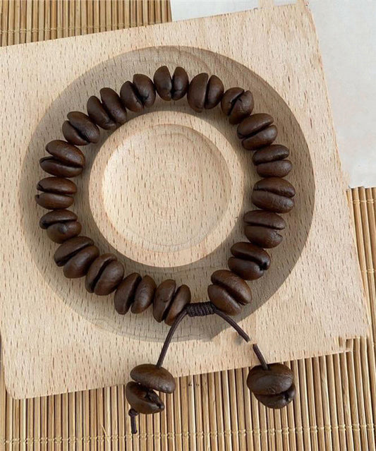 Coffee Vintage Leather Charm Rope Bracelet Beads