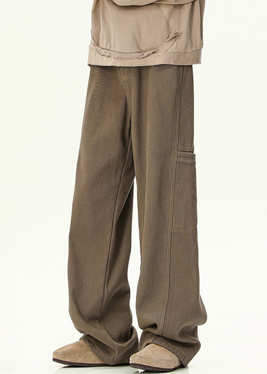Pants Spring Vintage Pockets Men Design Denim Original Coffee