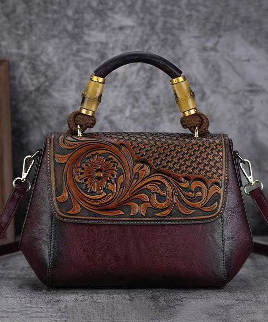 Vintage Cowhide Handmade Embossing Tote Handbag HJ1031