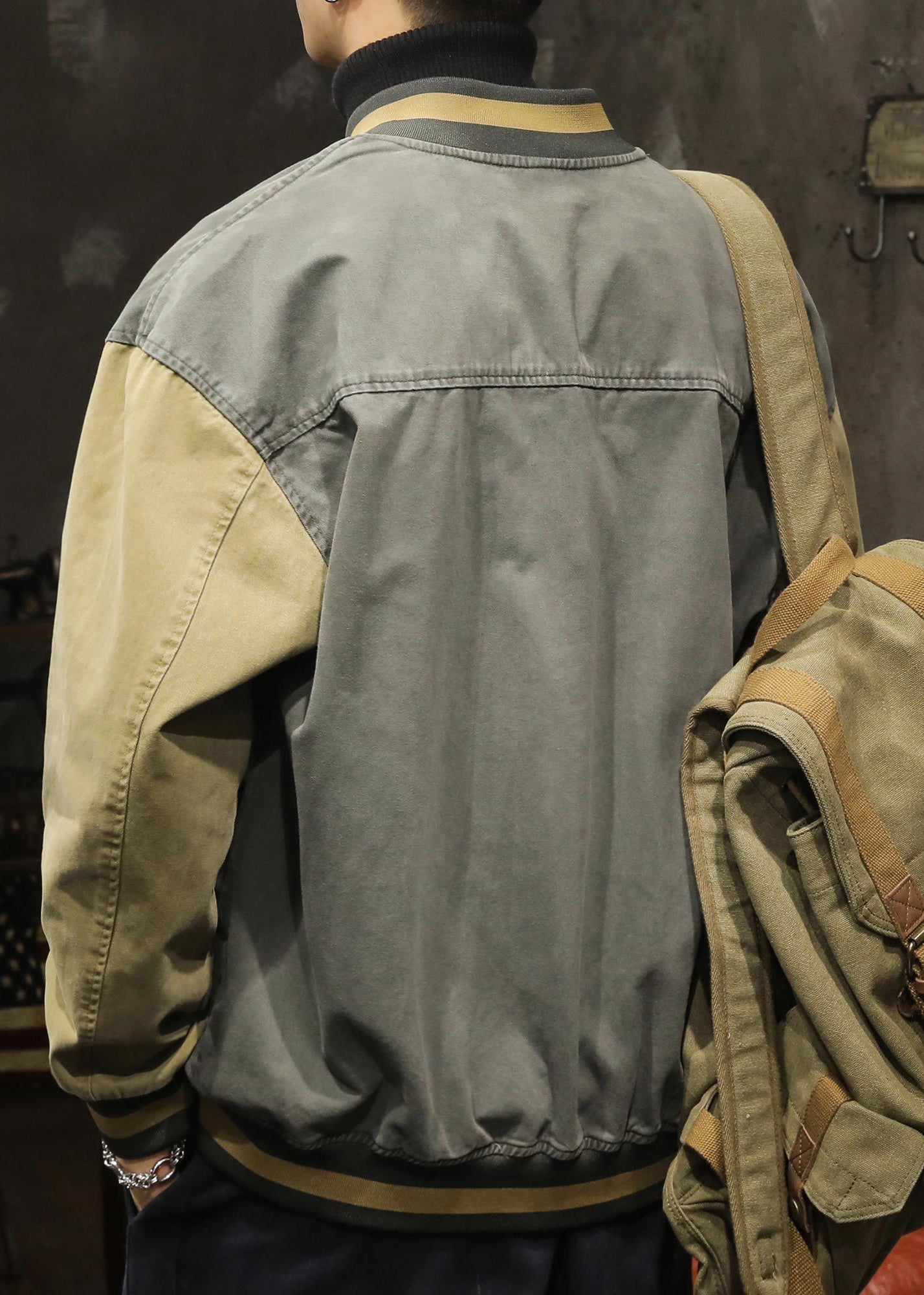 Veste homme TC010 en coton gris, imprimé foncé, patchwork vintage, printemps