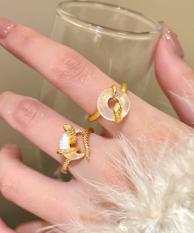 Vintage Rings Gold Serpentine Safety Copper Buckles Alloy