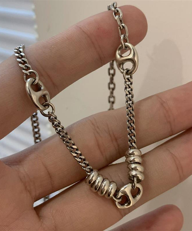 Halskette mit Patchwork-Anhänger aus Edelstahl im Vintage-Stil, goldfarben, PO005