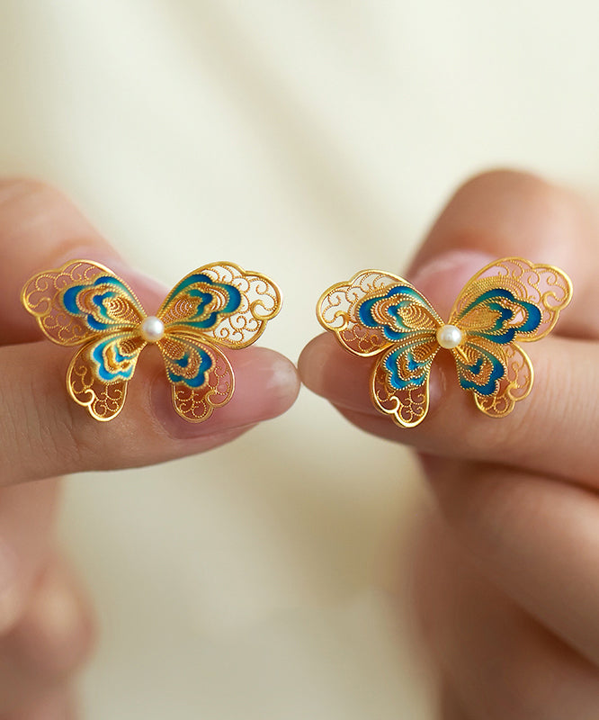 Out Silver Sterling Gold Pearl Vintage Butterfly Overgild Hollow