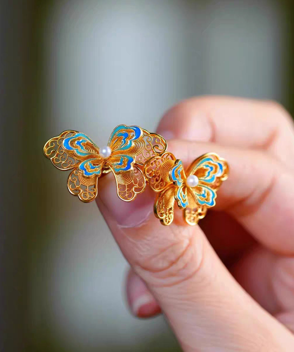 Out Silver Sterling Gold Pearl Vintage Butterfly Overgild Hollow